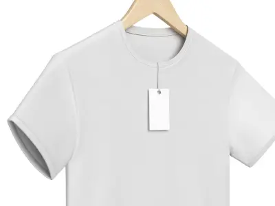Crew Neck T-Shirt Hanging on Hanger For Men with Tag 3D model