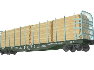 Transport Flat Car Load of Wood 3D model