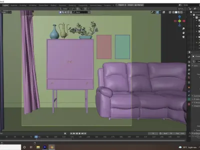 Interior with Sofa Set and Cupboard Low-poly 3D model