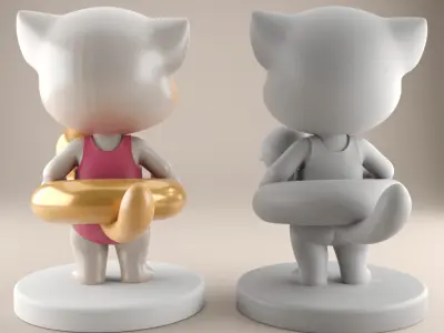 Cute Cat in Floatie STL File for 3D Printing 3D print model