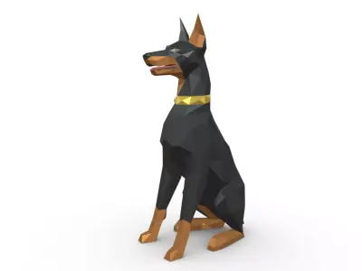 doberman dog low poly 3D print model