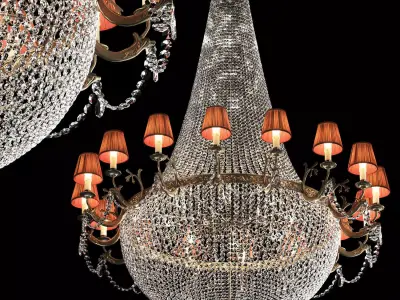 Large classic brass and crystal chandelier 3D model
