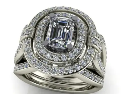 1 Carat Emerald Cut Modern Fashion Halo Ring  3D print model
