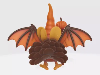 Halloween Turkey Wizard with Pumpkin Staff  3D print model