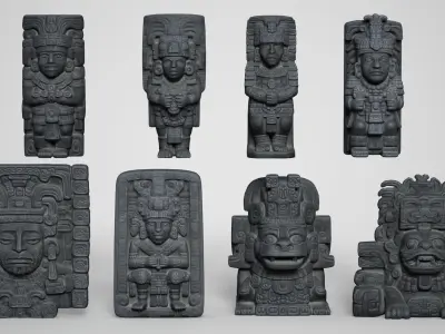 8 Mayan Statues - 241210 Low-poly 3D model