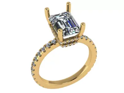 Emerald shape ring with doble hidden halo 3D print model
