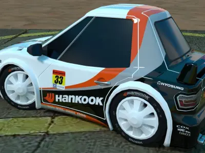 Rigged low poly cartoon racing car HANKOOK Low-poly 3D model