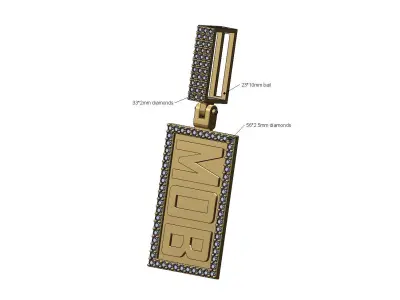 MOB diamond rectangular pendant with iced bail 3D print model