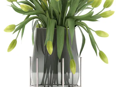 Bouquet of green tulips in a Vase 116 3D model