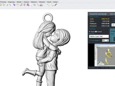 HUG Pendant jewelry Gold 3D print model