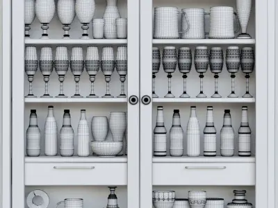Set-167 bar cabinet with glasses and bottles 3D model
