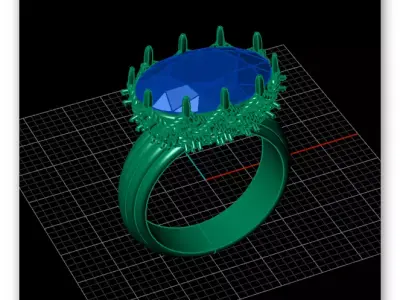 oval pave setting high luxury jewelry ring 3D print model