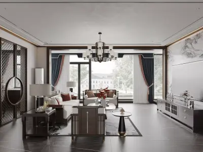 chinese living room dining room interior scenes 03 3D model