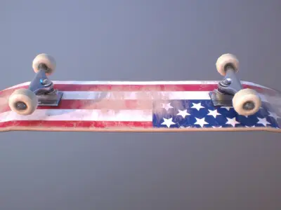 Skateboard game-ready low poly high poly model with american ... Low-poly 3D model