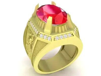 Luxury Oval Ruby Signet Men Ring 3D Model  3819 3D print model