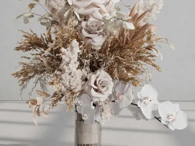flowers plant in a bouquet glass vase 62 3D model