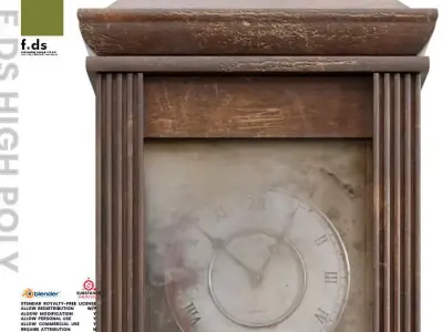 Vintage Classical wooden wall clock Low-poly 3D model