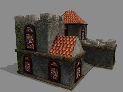 Castle with windows and vines Low-poly 3D model