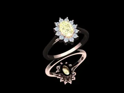 Lady D Ring with Diamond and Precious Gemstone 3D print model