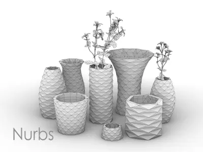 Concrete flower vase set 3D model