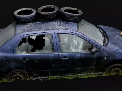 car destroyed city abandoned wreck PBR photogrammetry 3D model