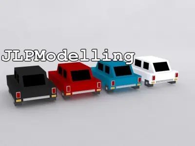 Low Poly Car four different colored trucks Free low-poly 3D model