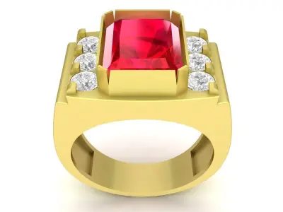 Luxury Emerald Cut Gemstone Men Ring with Diamond Accents 3464 3D print model