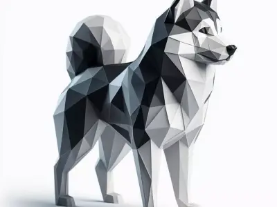 Low-Poly Geometric Husky Dog Sculpture 3D print model