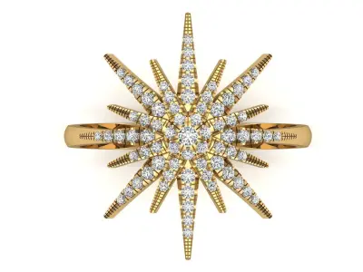 Small Starburst Diamond yellow Gold Ring  3D model