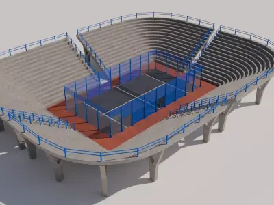 Padel court with concrete stands 3D model