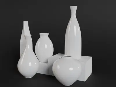 Modern Ceramic Vases Set - 5 Minimalist Vases for Archviz Low-poly 3D model