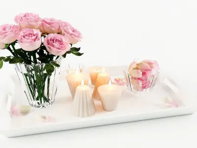 Roses vase with and candle 3D model