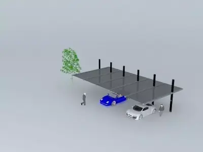 kanopi1 parking garage with two cars and tree Free 3D model