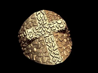Plain Gold Nugget Cross Ring  3D print model