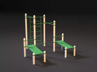 Workout set of wooden playground equipment 3D model