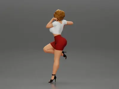 Sexy girl in mini skirt with short hair Leaning Against car 3D print model