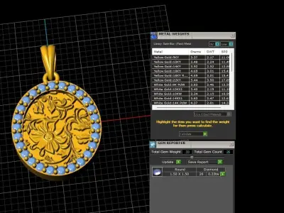 Exquisite Floral Oval Pendant with Diamond Accents 3D print model