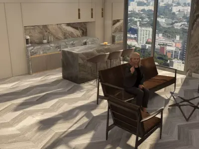 Modern Kitchen and Livingroom with decorative details 3D Model 3D model