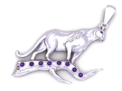 Golden Panther on Branch Pendant 3D Printable Model 3D print model