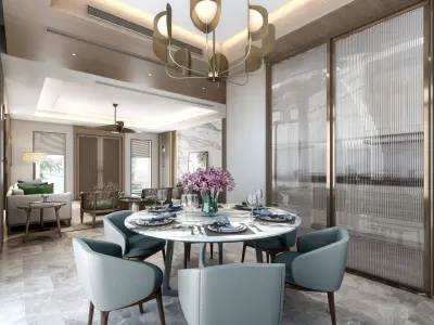 Luxury living room interior 3D model 3