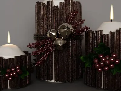 Christmas Candle leaf green wooden Corona 3D model