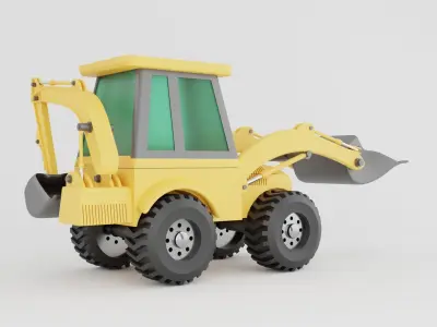 Backhoe loader isolated on white Low-poly 3D model