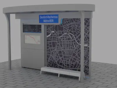 Bus Stop With Lights Low-poly 3D model