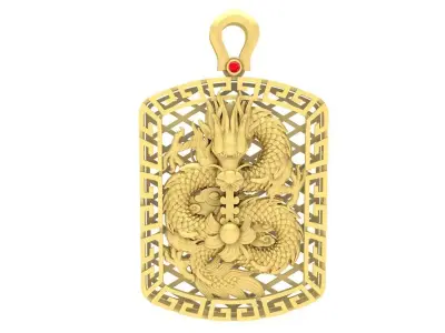 Luxury Chinese Dragon Dog Tag Pendant 3630 3D print model