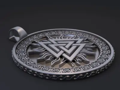 Scandinavian pendant valknut 3D print model
