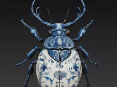 Royal Porcelain Beetle - Blue Decorative Sculpture 3D Model 3D print model