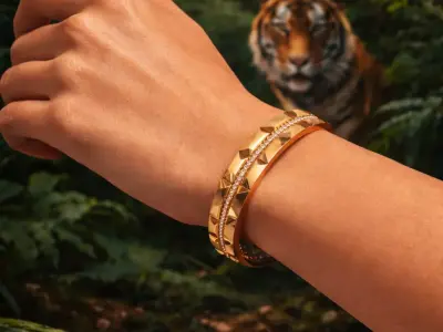 Faceted Modern Gold Bangle with Continuous Stone Line 3D print model