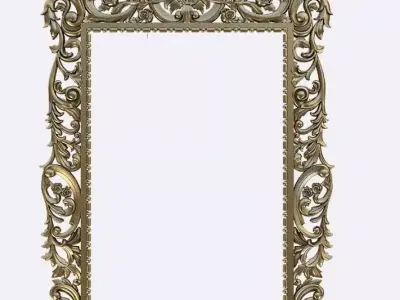 Classic gold plated wooden mirror frame produced by CNC 3D model