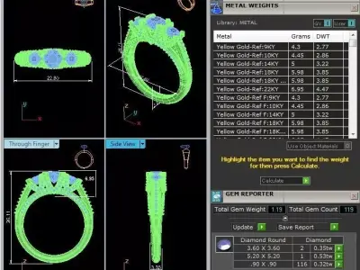 Luxury Three Stone Diamond Ring CAD Design With Pave Shank 3D print model