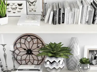 Decorative set-7 shelves with plants and books Low-poly 3D model